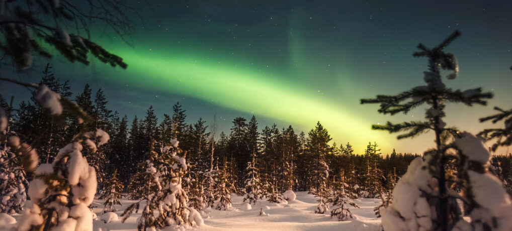 Inverno com Aurora Boreal